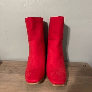 Red Chunky Herl Ankle Boots